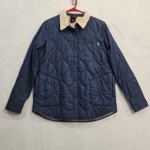 Burton Jacket Womens S Blue Quilted Denim Sherpa Collar Lined Snap Front Flannel